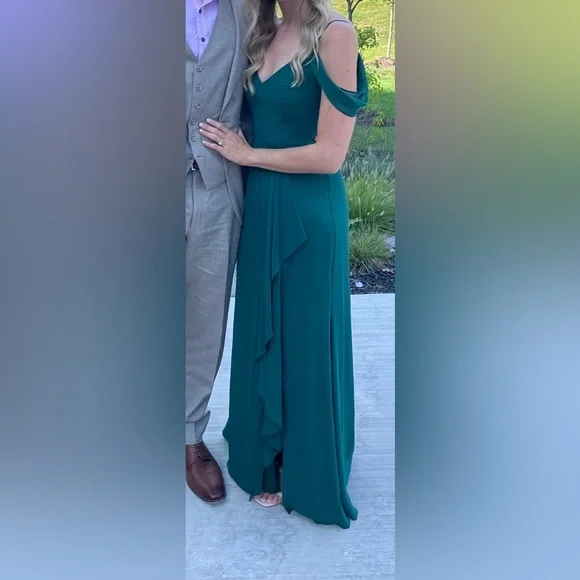 David's Bridal | Dresses | Davids Bridal Cascading Off The Shoulder Bridesmaid  Dress Color Juniper | Poshmark